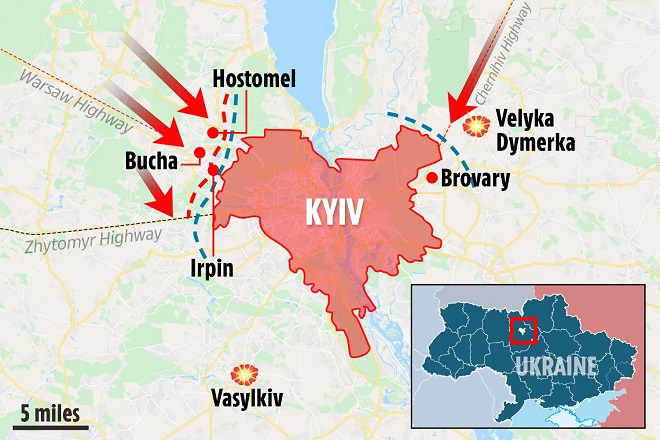 Nga và Ukraine giao tranh dữ dội quanh Kiev.