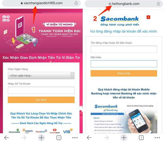 Các website giả mạo ngân hàng. Ảnh: TIỂU MINH