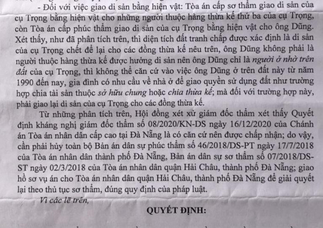 Vị trí lô đất và quyết định giám đốc thẩm của TAND Cấp cao tại TP Đà Nẵng