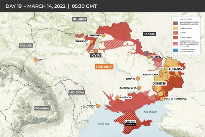 Diễn biến chiến sự ở Ukraine trong ngày giao tranh thứ 19 (14.3).