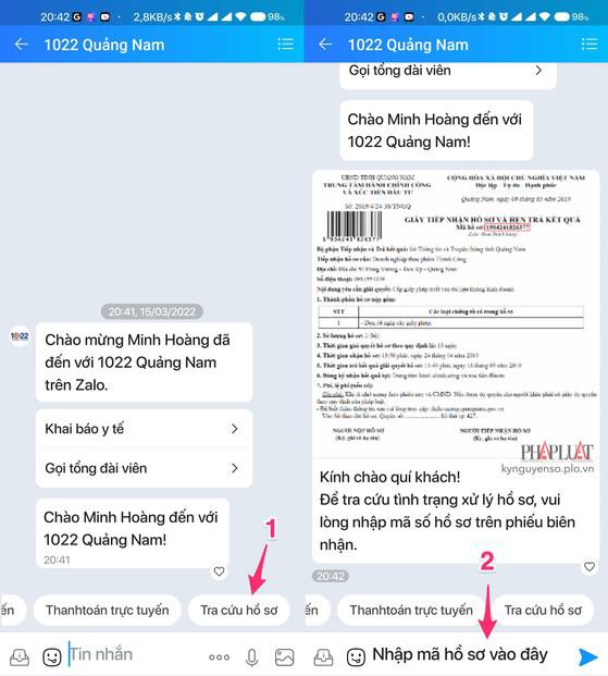 Tra cứu tiến độ giải quyết hồ sơ bằng Zalo. Ảnh: MINH HOÀNG