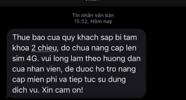 Ảnh minh hoạ: Tin nhắn SMS mạo danh nhân viên chăm sóc khách hàng của nhà mạng