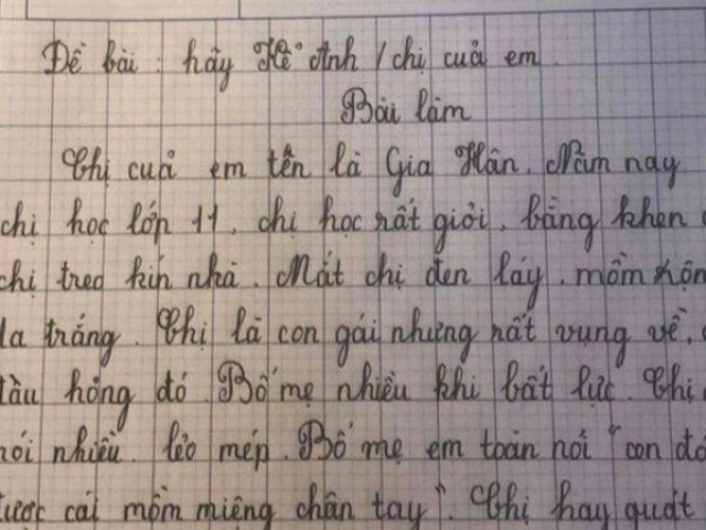 ”Cười ra nước mắt” với bài văn tiểu học ”bóc phốt” chị gái tận chân tơ kẽ tóc