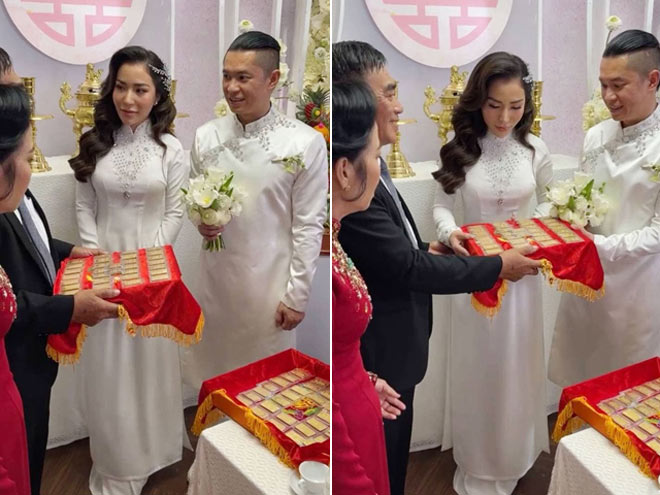 Cô dâu, chú rể được trao tặng 2 mâm vàng trong lễ đính hôn
