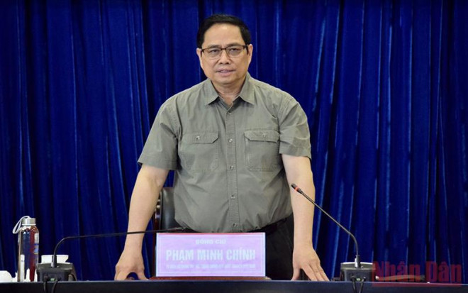 Thủ tướng Phạm Minh Chính phát biểu tại buổi làm việc với Ban Thường vụ Tỉnh ủy Bình Dương