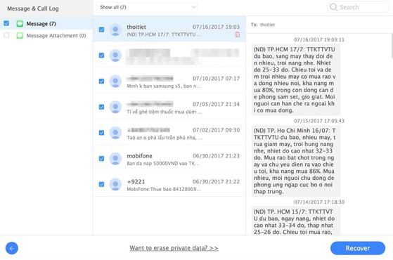 Xem trước tin nhắn đã xóa trước khi khôi phục. Ảnh: MINH HOÀNG