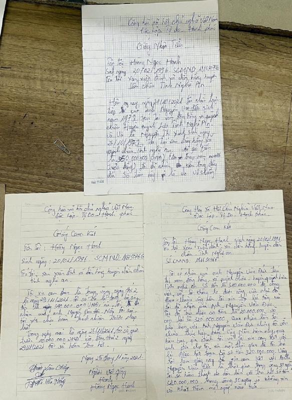 Nhận hàng trăm triệu đồng nhưng các đối tượng “chạy án” chỉ để lại những tờ giấy viết tay nhằm tạo lòng tin cho các nạn nhân