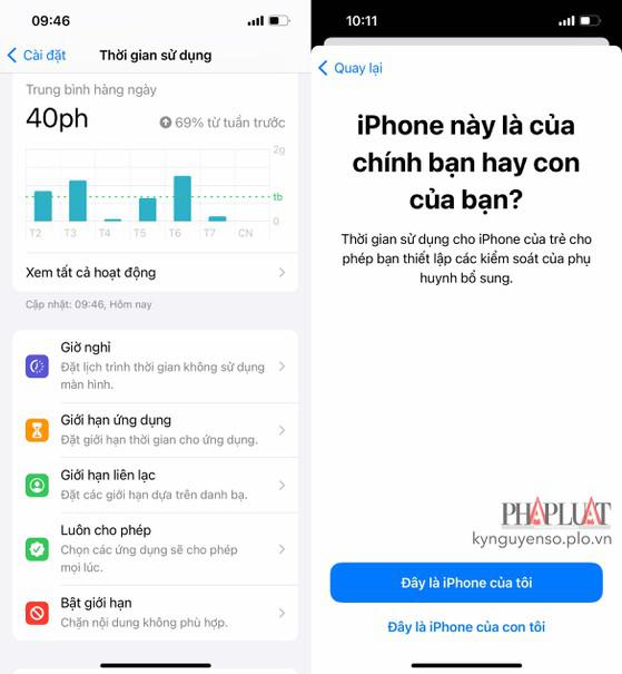 Cách kích hoạt tính năng Screen Time (thời gian sử dụng) trên iPhone. Ảnh: MINH HOÀNG