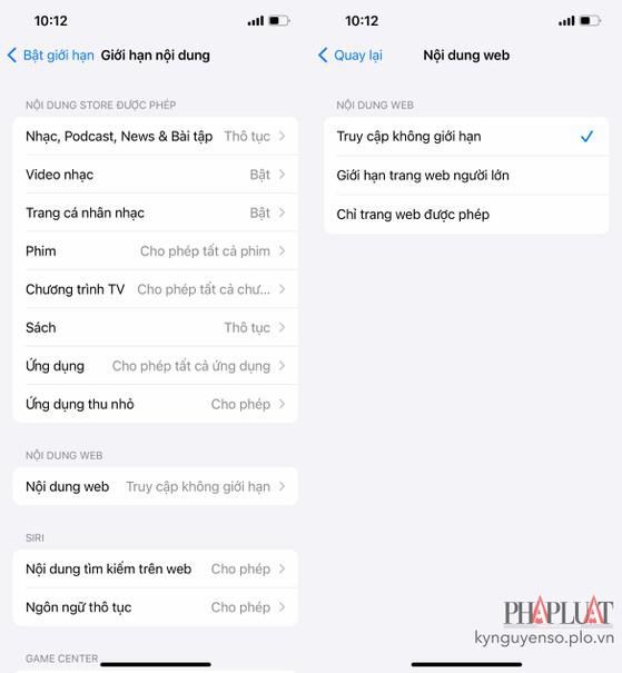 Chặn các trang web có nội dung không phù hợp trên iPhone. Ảnh: MINH HOÀNG