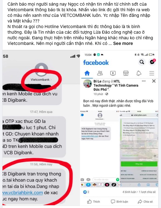 Cảnh báo của khách hàng Vietcombank.