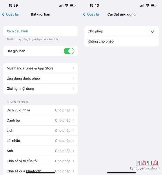 Tắt các hạn chế trên iPhone. Ảnh: MINH HOÀNG