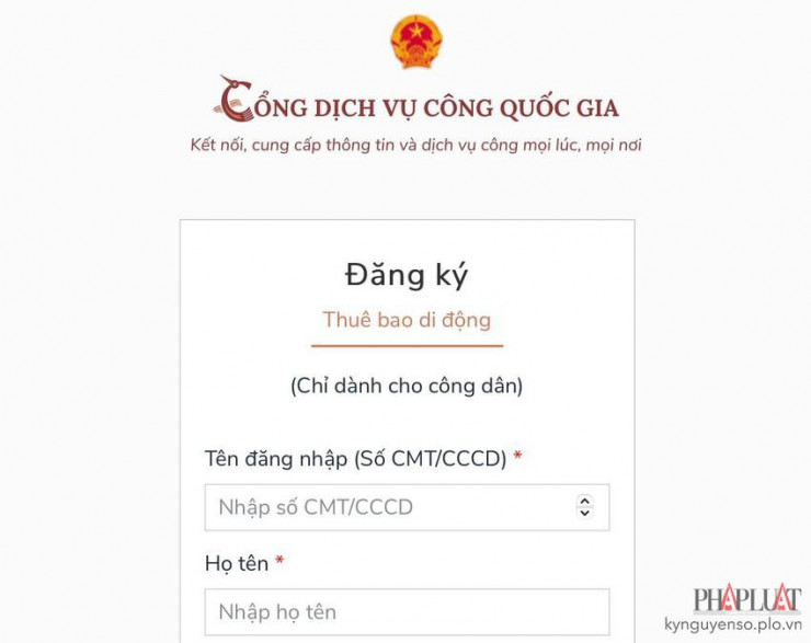 Đăng ký tài khoản cổng Dịch vụ công Quốc gia. Ảnh: MINH HOÀNG