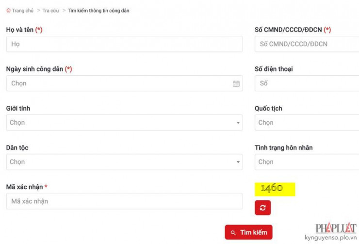 Điền đầy đủ các thông tin cá nhân cần thiết để tra cứu. Ảnh: MINH HOÀNG