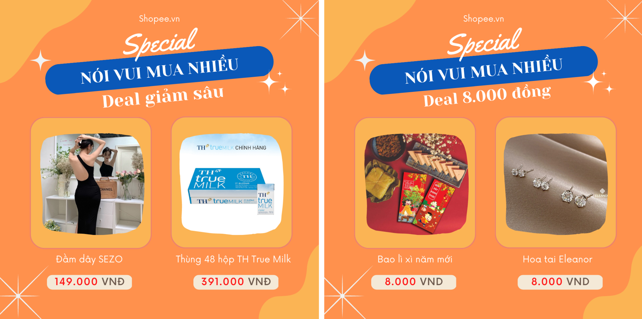 Đón xem “Nói vui mua nhiều” trên Shopee Live và sóng truyền hình vào 12 giờ trưa mai để rinh về các sản phẩm Tết hấp dẫn với giá chỉ 8.000 đồng.