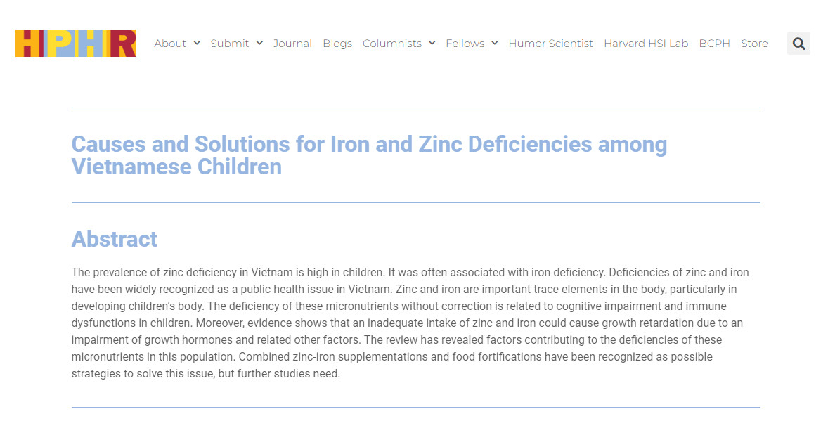Tạp chí Y Khoa Harvard gợi ý giải pháp bổ sung kẽm, sắt cho trẻ em Việt - 1