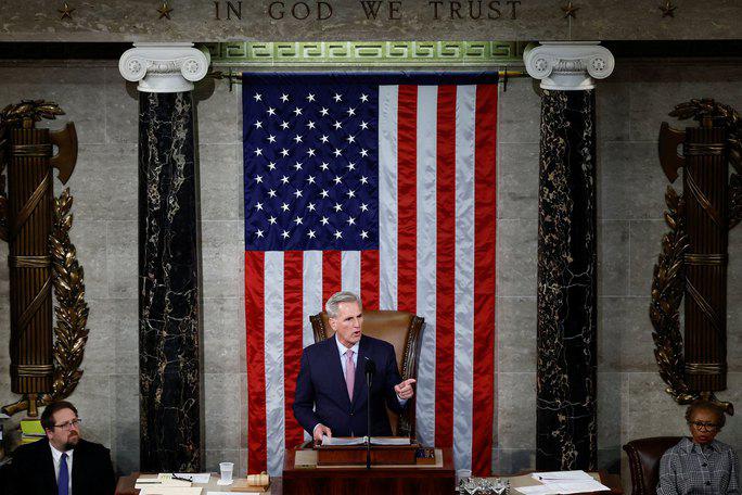 Ông Kevin McCarthy phát biểu sau khi được bầu làm Chủ tịch Hạ viện Mỹ hôm 7-1 Ảnh: REUTERS