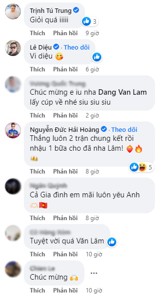 Sao Việt và người hâm mộ bình luận dưới bài viết của Đặng Văn Lâm