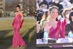 Mai Ngô diện váy ôm tôn dáng sang Nhật Bản chấm thi Hoa hậu