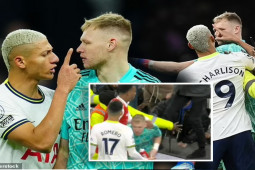 Thủ môn Arsenal bị Richarlison nắm cổ, fan Tottenham lao xuống sân ”tẩn”