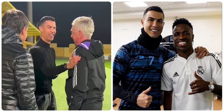 Ronaldo gặp lại HLV Ancelotti, chụp ảnh cùng Vinicius