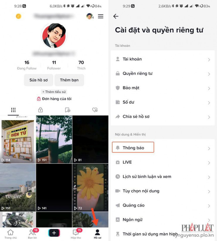 Truy cập vào phần cài đặt quyền riêng tư trên ứng dụng TikTok. Ảnh: MINH HOÀNG