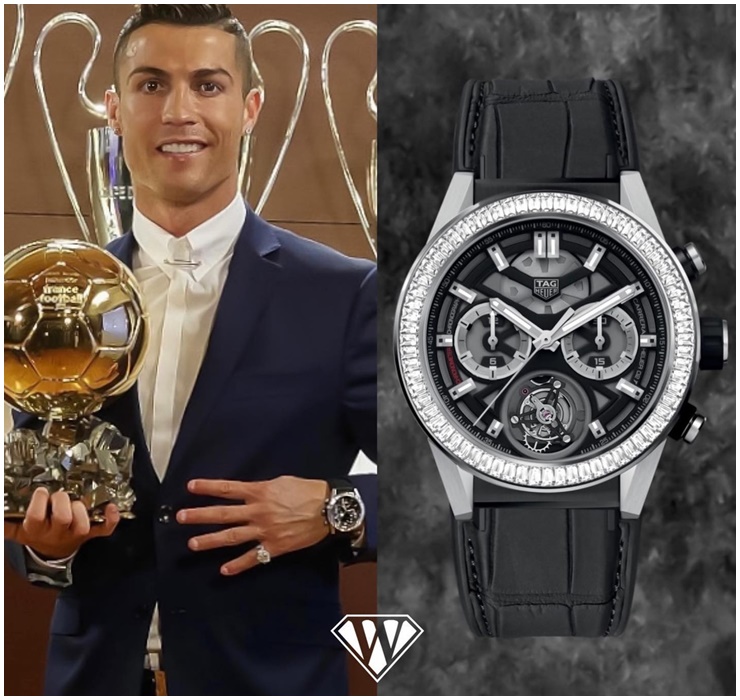 Chiếc TAG Heuer Tag Heuer Carrera MikroTourbillonS là mẫu có tourbillon nhanh nhất thế giới. Và CR7 là một trong những người nổi tiếng sở hữu chiếc đồng hồ đắt đỏ này.&nbsp;
