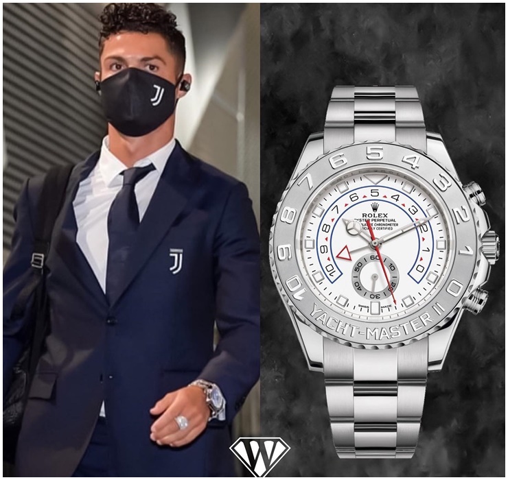 CR7 là tín đồ của&nbsp;Rolex, anh còn&nbsp;sở hữu chiếc Yacht-Master II 44 mm với mức giá bán ra khoảng 48.000 USD (1,1 tỷ đồng).
