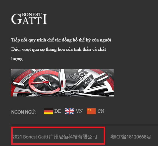 Nhiều người phát hiện&nbsp;Công ty TNHH Khoa Kỹ Ni Hằng có trụ sở chính tại Quảng Châu, Trung Quốc là chủ sở hữu web Bonestgatti.com, đồng thời cả thương hiệu đồng hồ&nbsp;Bonest Gatti.