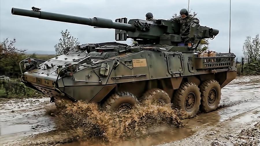 Xe bọc thép Stryker của Mỹ được trang bị pháo cỡ 105mm.