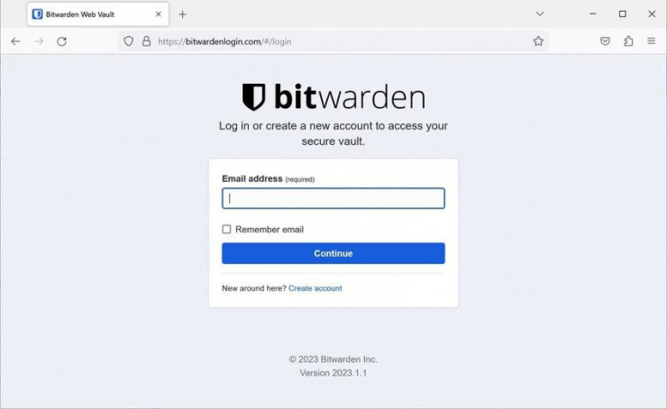 Trang web giả mạo giao diện đăng nhập của Bitwarden. Ảnh: BleepingComputer