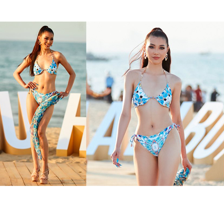 Thu Huyền khoe vóc dáng chuẩn mực của một vận động viên bóng chuyền trong trang phục bikini phần thi áo tắm.
