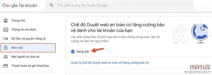 Bật tính năng duyệt web an toàn với tài khoản Google. Ảnh: MINH HOÀNG