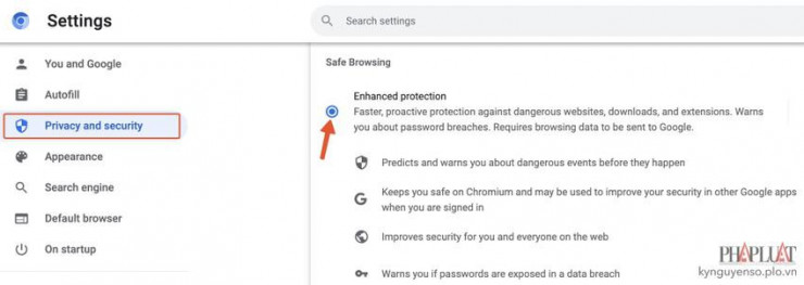 Bật tính năng lướt web an toàn trên trình duyệt Chrome. Ảnh: MINH HOÀNG