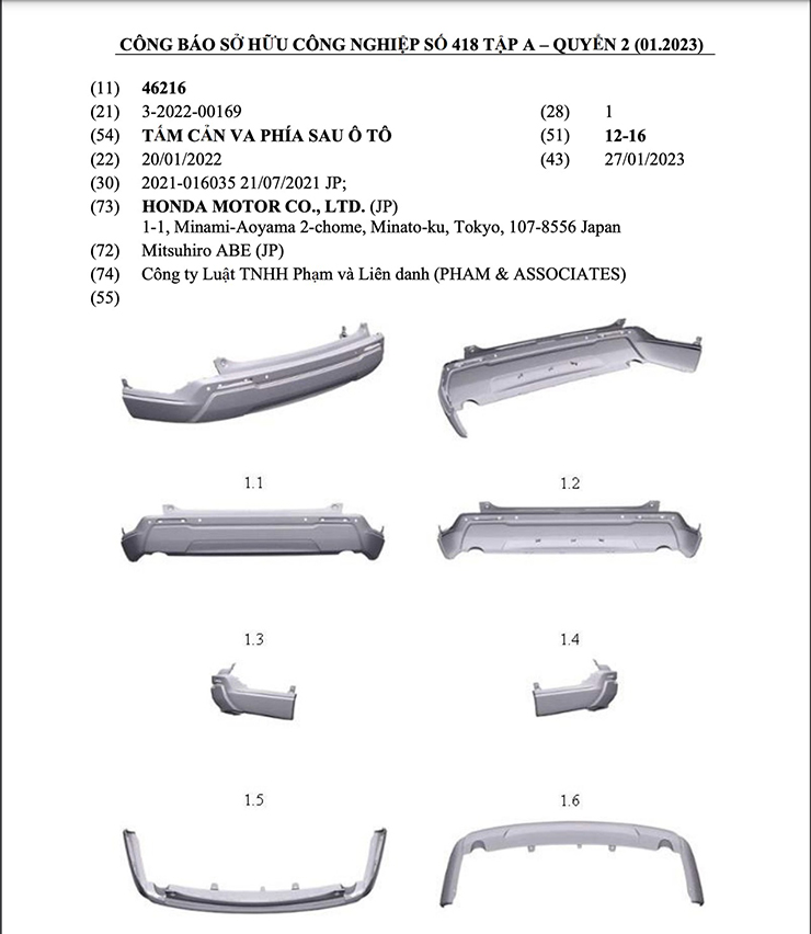 Honda CR-V 2023 lộ thêm bằng độc quyền kiểu dáng tại Việt Nam - 4