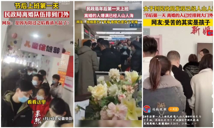 Nhiều người xếp hàng dài đợi làm thủ tục ly hôn ở Trung Quốc. Ảnh: What's on Weibo