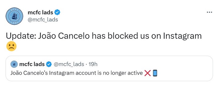 Cancelo chặn tài khoản cộng đồng fan Man City trên Instagram