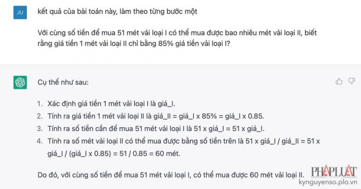 Yêu cầu ChatGPT tính kết quả của bài toán theo từng bước một, hoặc bạn cũng có thể yêu cầu kết quả ngắn gọn ngay lập tức. Ảnh: MINH HOÀNG