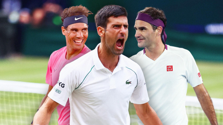 Djokovic (giữa) đang sở hữu những thống kê ấn tượng hơn Nadal (trái) và Federer (phải)