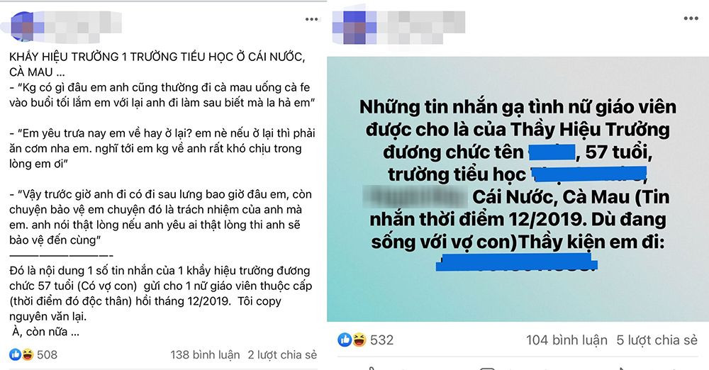 Tài khoản Facebook đăng tải thông tin cho rằng thầy Đoàn nhắn tin “yêu thương” với nữ giáo viên (ảnh chụp màn hình Facebook trước đó)