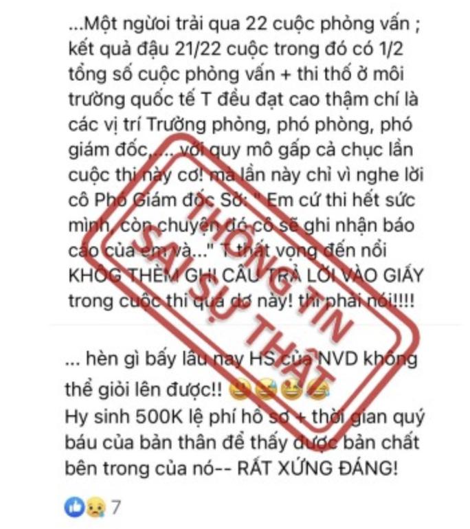 Nội dung ông T. đăng trên Facebook cá nhân sai sự thật. Ảnh: Công an Cần Thơ