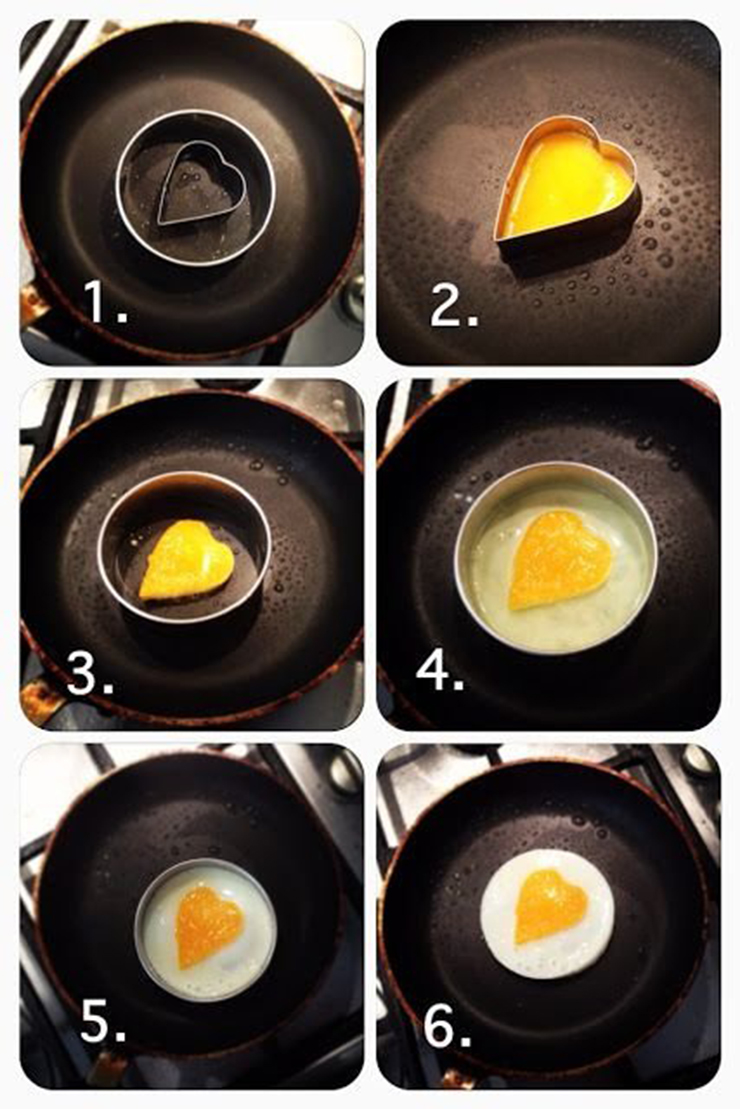 Biến tấu một chút với món trứng ốp la hình trái tim. Điều quan trọng là bạn cần có một cái khuôn.

