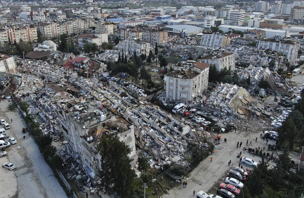 Góc nhìn trên cao tại thành phố Hatay, tỉnh Hatay, Thổ Nhĩ Kỳ sau thảm họa động đất. Ảnh: AP