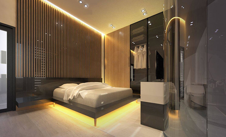 Một góc trong phòng ngủ theo phong cách hiện đại, sang trọng.
