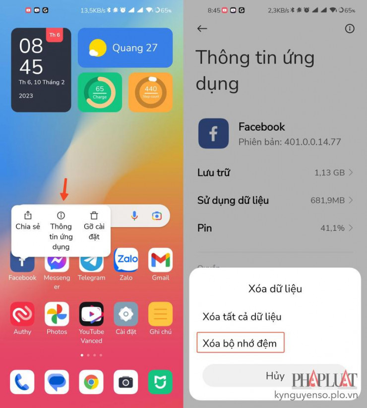 Cách xóa cache ứng dụng Facebook. Ảnh: MINH HOÀNG