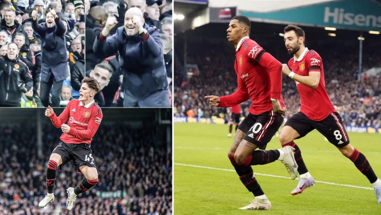 HLV Ten Hag phấn khích chia vui với&nbsp;Garnacho và Rashford