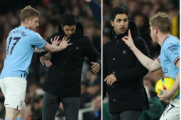 Nảy lửa đại chiến Arsenal - Man City: De Bruyne xô ngã Arteta, bị ném chai lọ đáp trả