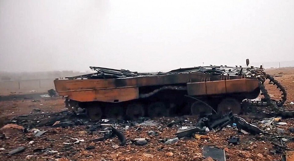 Xe tăng Leopard 2 của Thổ Nhĩ Kỳ bị phá hủy ở Syria.