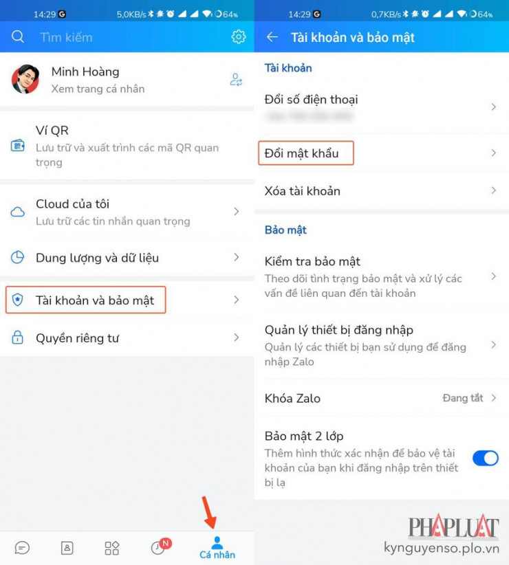 Cách đổi mật khẩu Zalo trên điện thoại. Ảnh: MINH HOÀNG
