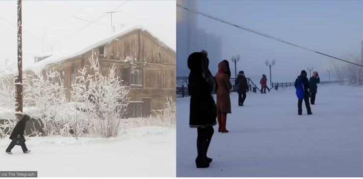 Yakutsk- Thành phố có người sinh sống lạnh nhất trên trái đất: Yakutsk, ngoại trừ là một thành phố công nghiệp cung cấp gần 1/5 số kim cương trên thế giới, còn là thành phố có người ở lạnh nhất trên Trái đất với khí hậu trung bình là -34°C trong suốt mùa đông.
