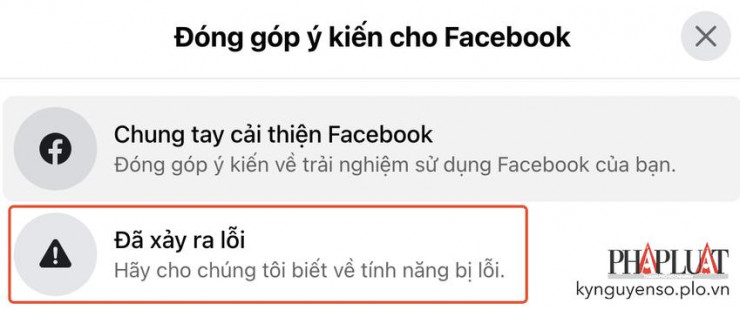 Báo cáo lỗi với Facebook. Ảnh: TIỂU MINH